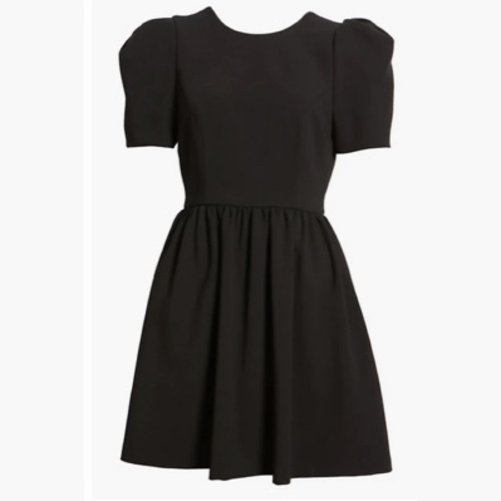 NWT Black Halo ‘Booker’ Puff-Sleeve Low Back Bow Tie Mini Dress in Black Size 0